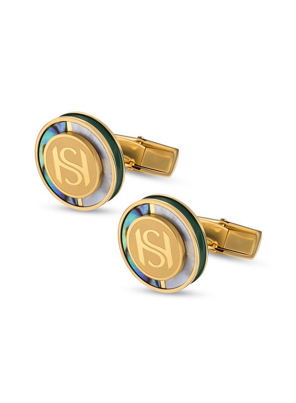 Mop Mens Gold Stainless Steel With Mother Of Pearl Inlay Cufflink 17mm - C75 3YV