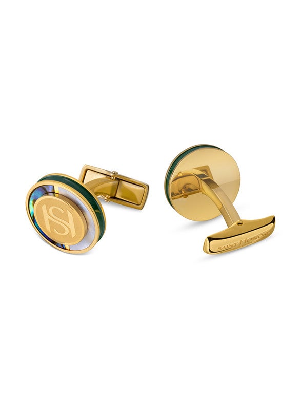 Mop Mens Gold Stainless Steel With Mother Of Pearl Inlay Cufflink 17mm - C75 3YV