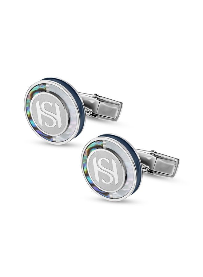 Mop Mens Silver Stainless Steel With Mother Of Pearl Inlay Cufflink 17mm - C75 1YD