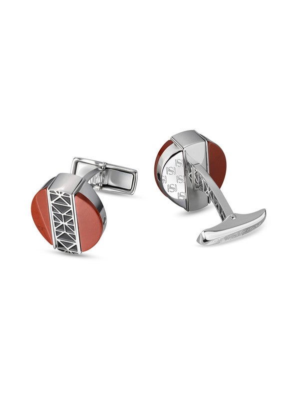 Champ De Mars Mens Silver & Red Blood Stainless Steel Cufflink 17mm - C74 1R