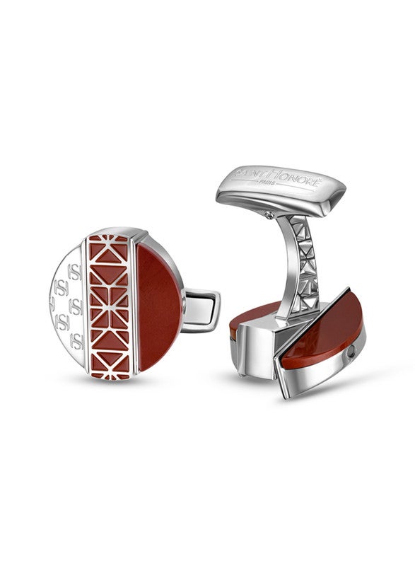 Champ De Mars Mens Silver & Red Blood Stainless Steel Cufflink 17mm - C74 1R