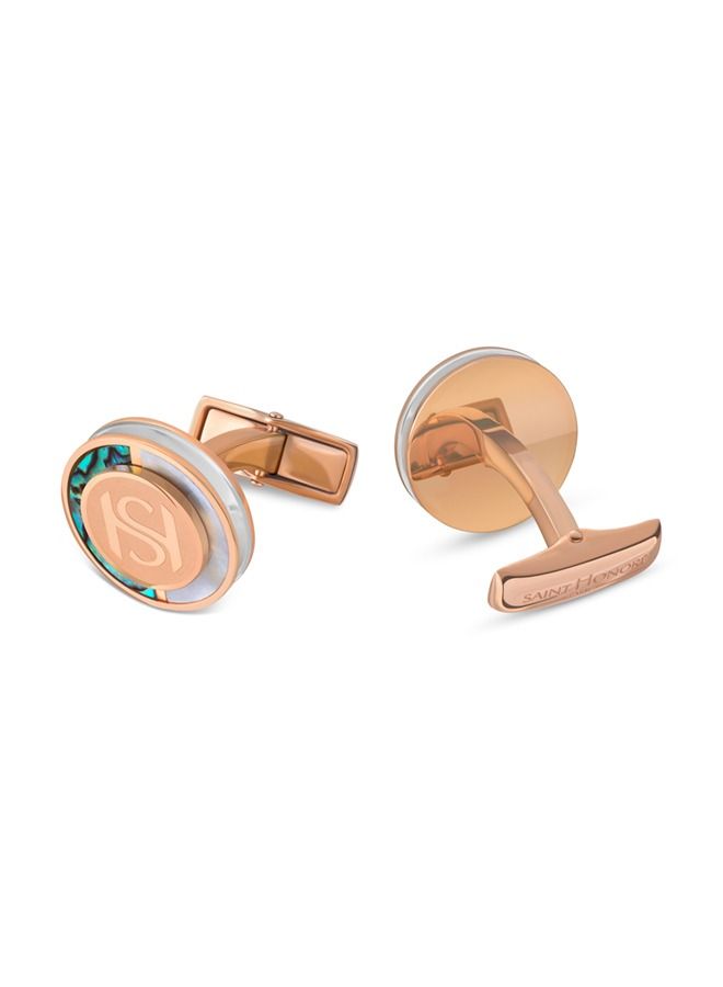 Mop Men's Polished Rose Gold Stainless Steel With Mother Of Pearl Cufflink 17mm - C75 8YB