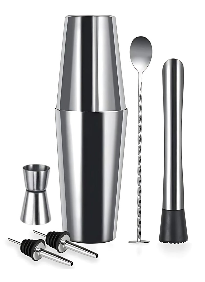 6-Piece Boston Cocktail Shaker Set – Premium Stainless Steel Mixing Tools for Home and Professional Bartenders