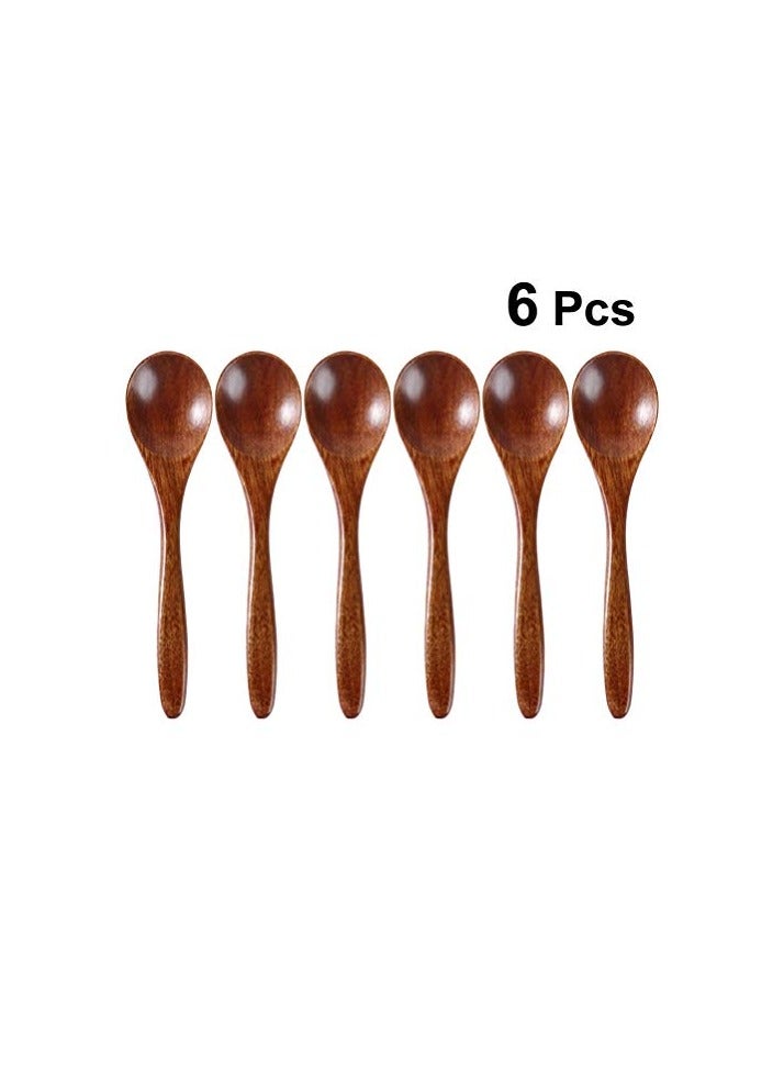 6Pcs Wooden Spoon Honey Spoon Multi-purpose Wood Spoon Soup Spoon Teaspoon for Coffee Tea Jam