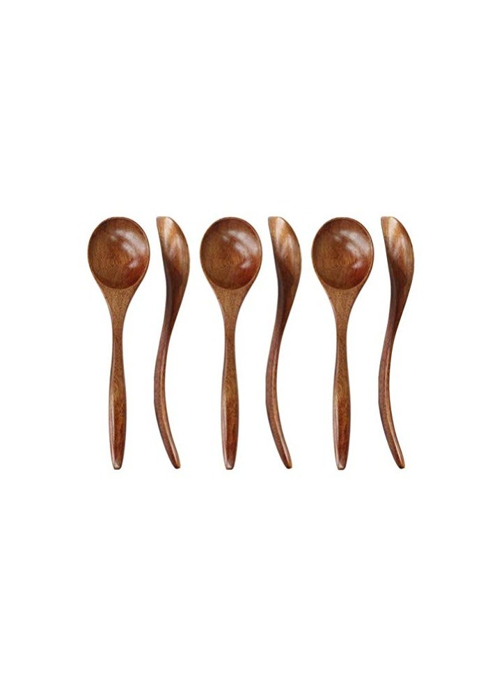 6Pcs Wooden Spoon Honey Spoon Multi-purpose Wood Spoon Soup Spoon Teaspoon for Coffee Tea Jam