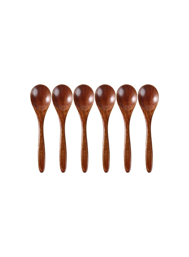 6Pcs Wooden Spoon Honey Spoon Multi-purpose Wood Spoon Soup Spoon Teaspoon for Coffee Tea Jam