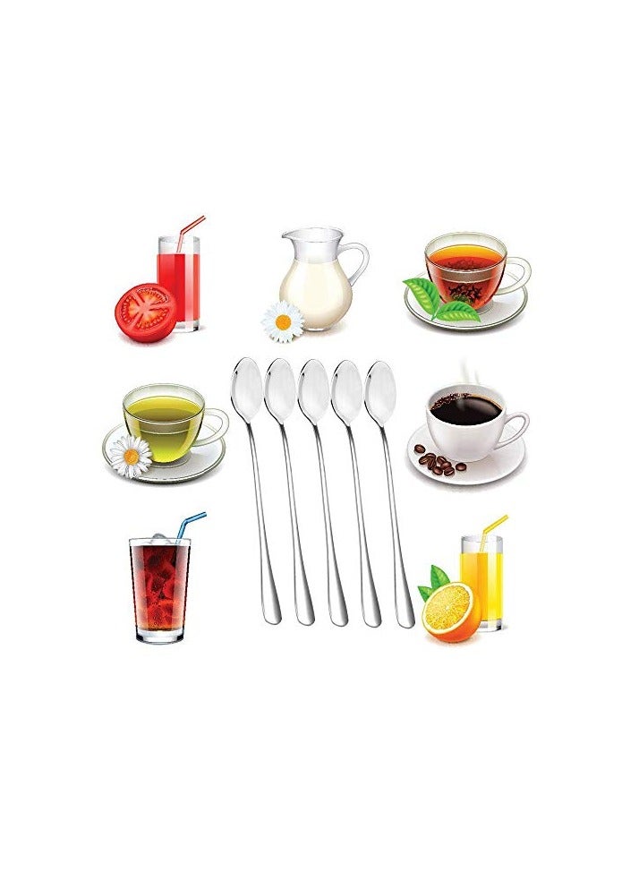 Long Handle Stirring Spoon, Set of 10 Stainless Steel Mixing Spoon for Iced Tea, Coffee