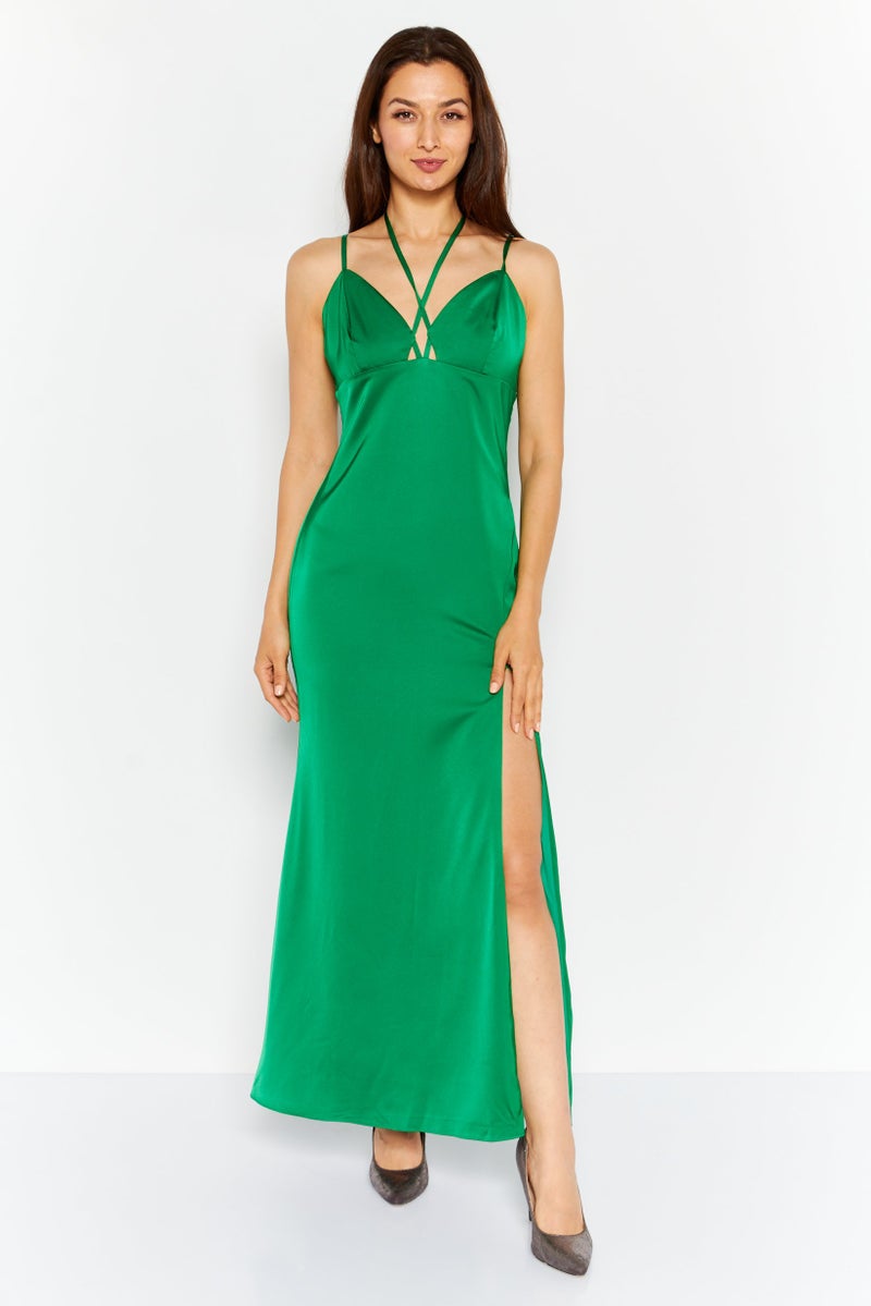 Women Solid Maxi Casual Dress, Green