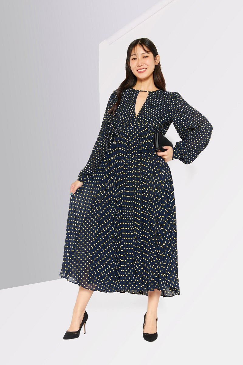 Women Allover Print Midi Dress, Navy Combo