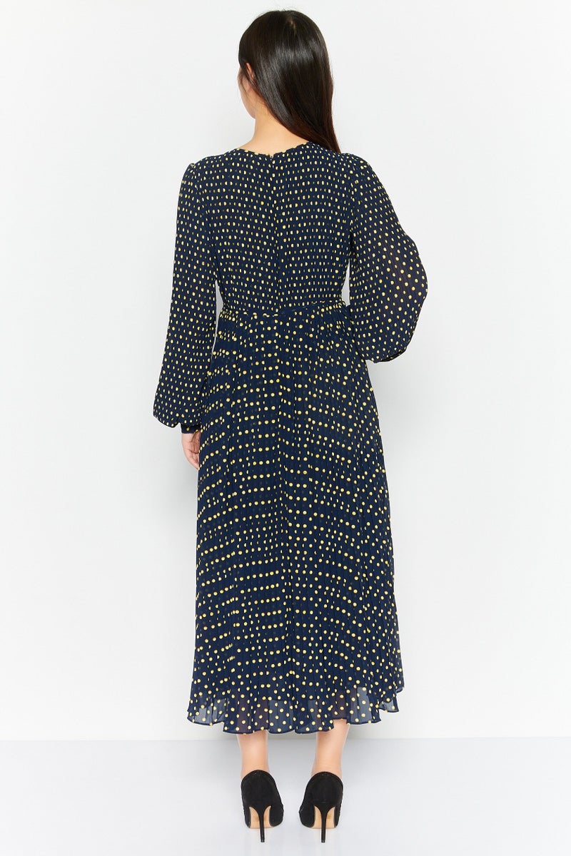 Women Allover Print Midi Dress, Navy Combo