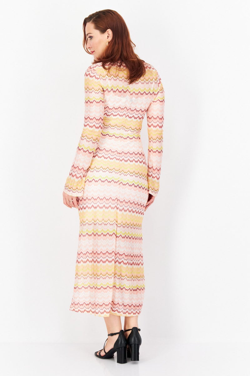 Women Knit Cut Out Midi Dress, Pink Combo