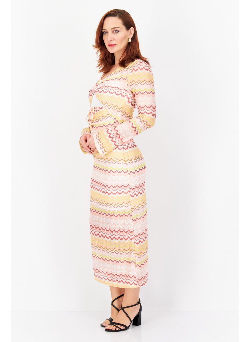 Women Knit Cut Out Midi Dress, Pink Combo