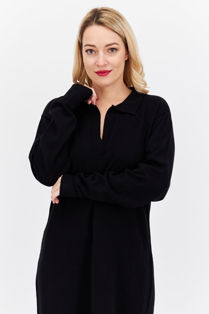 Women Knitted Midi Dress, Black