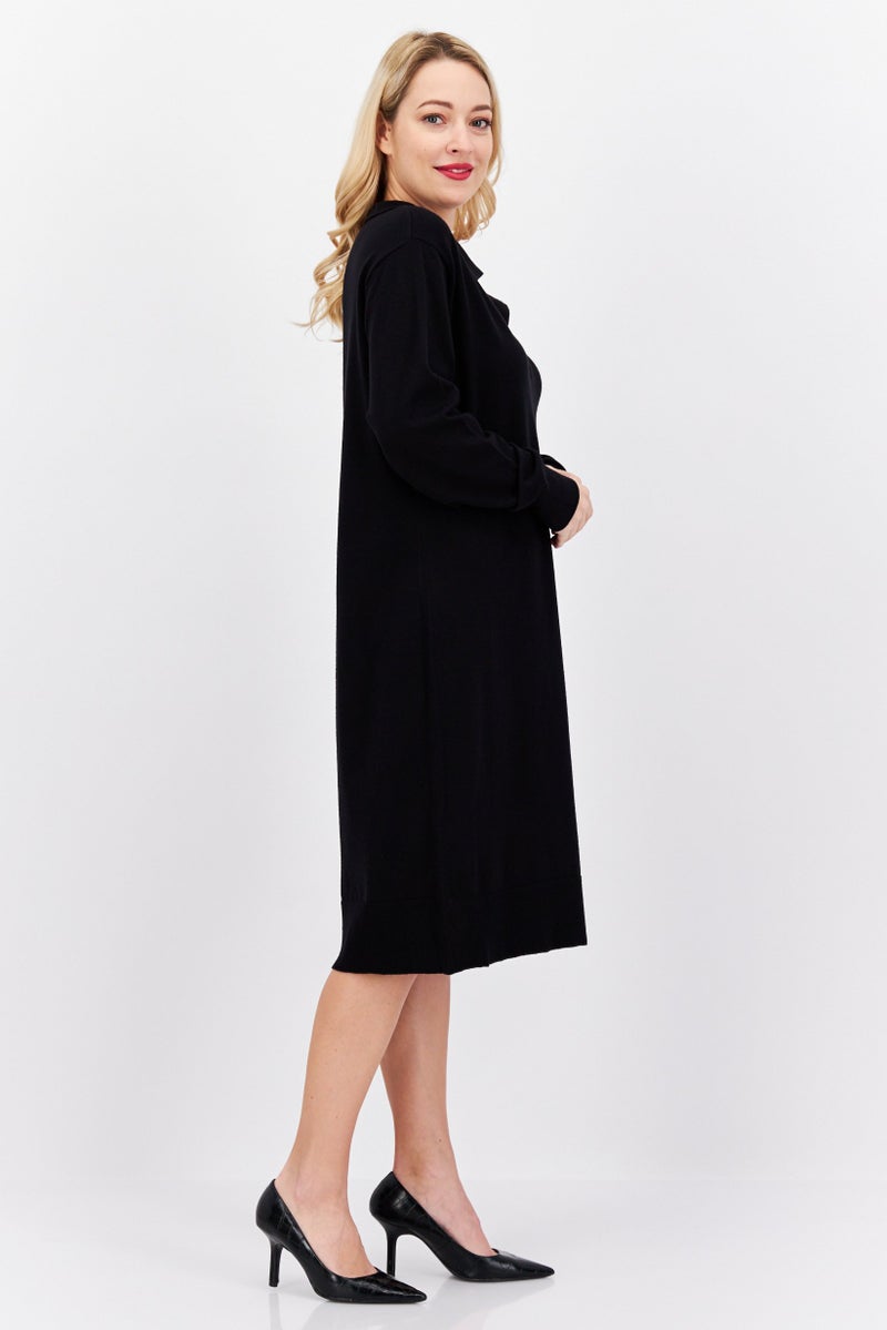 Women Knitted Midi Dress, Black
