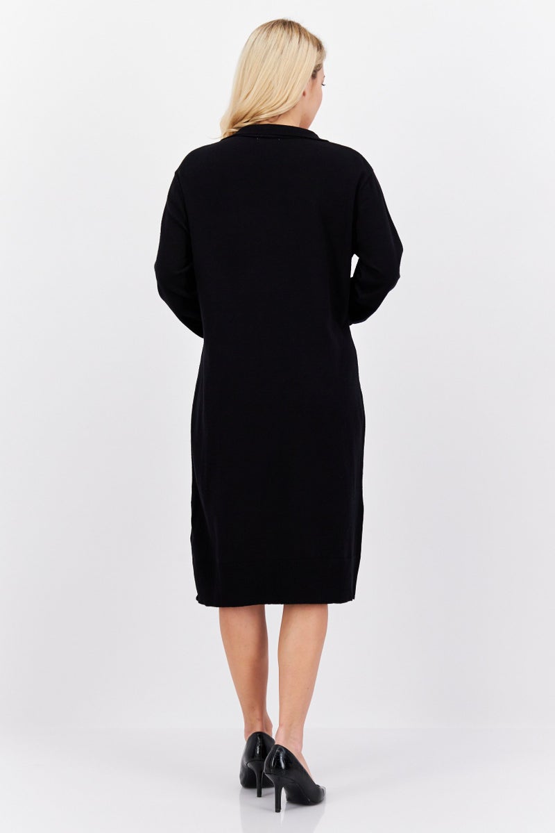 Women Knitted Midi Dress, Black