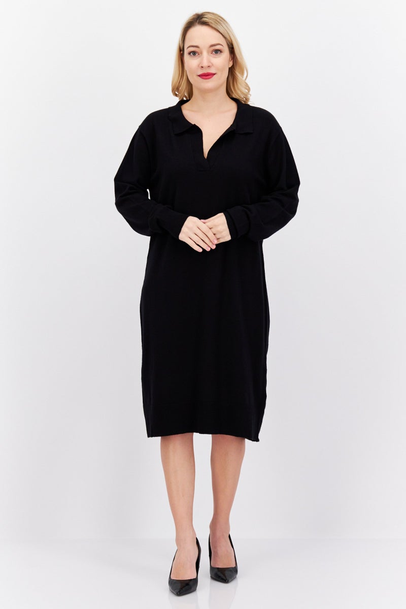 Women Knitted Midi Dress, Black