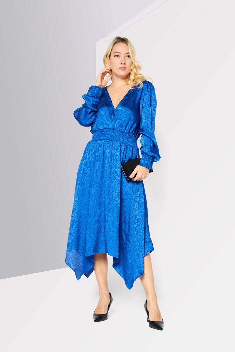 Women Printed Midi Casual Dress, Royal Blue