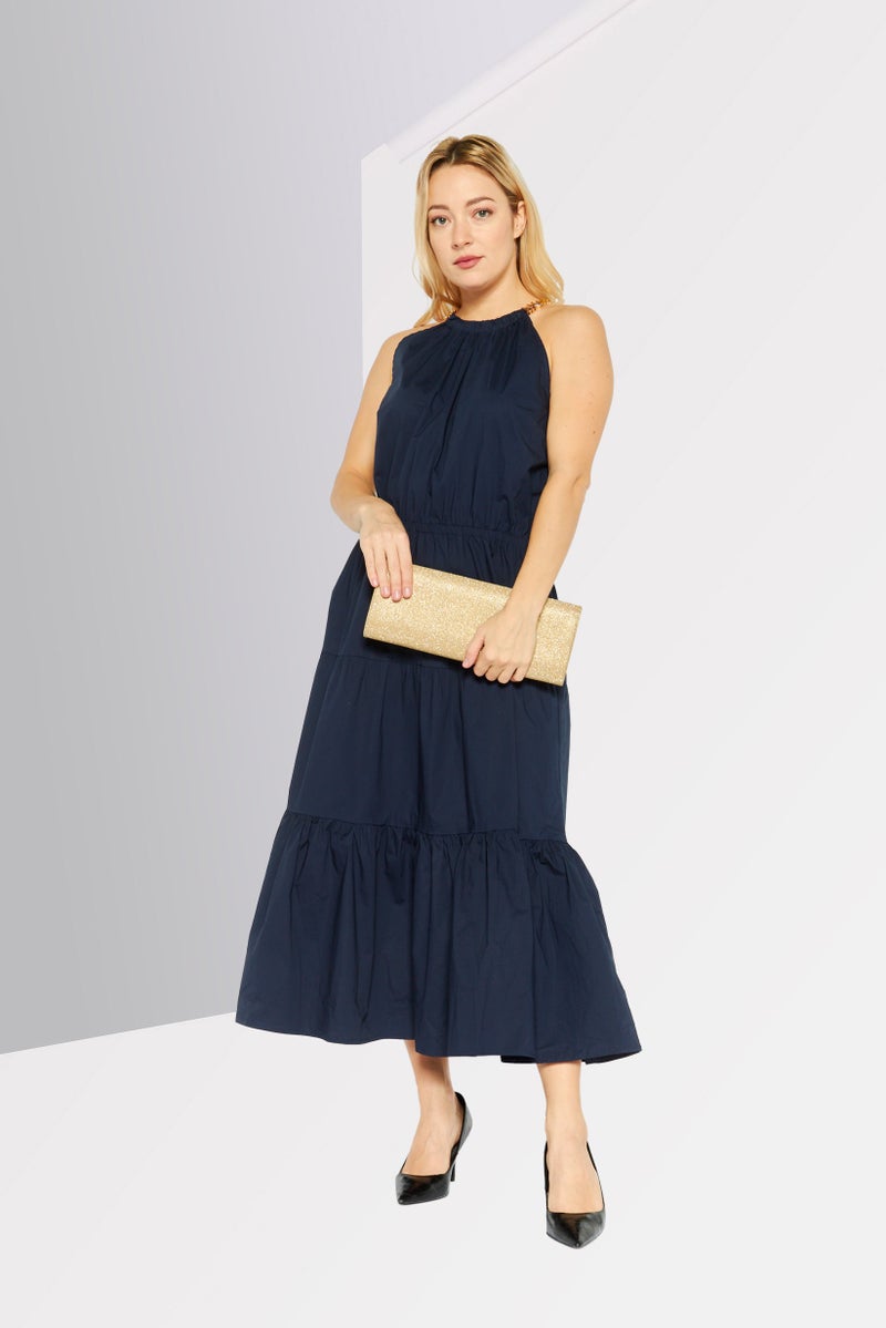 Women Solid Maxi Dress, Navy