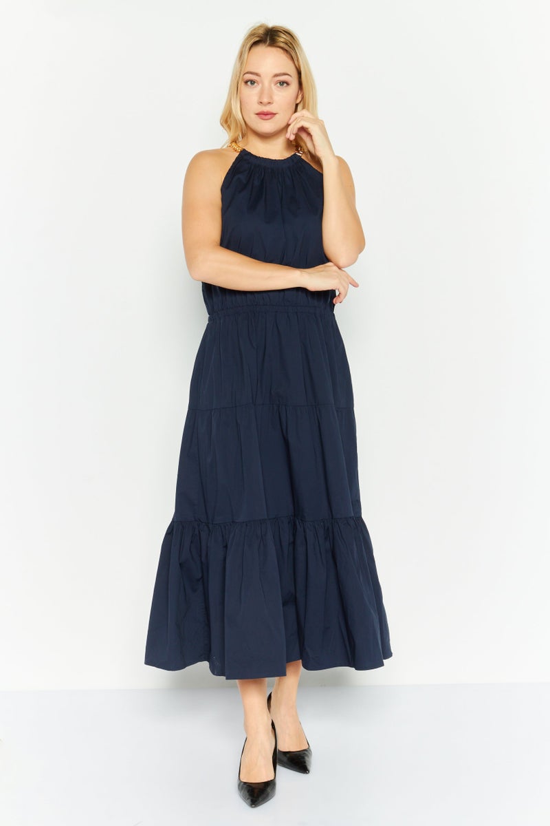 Women Solid Maxi Dress, Navy