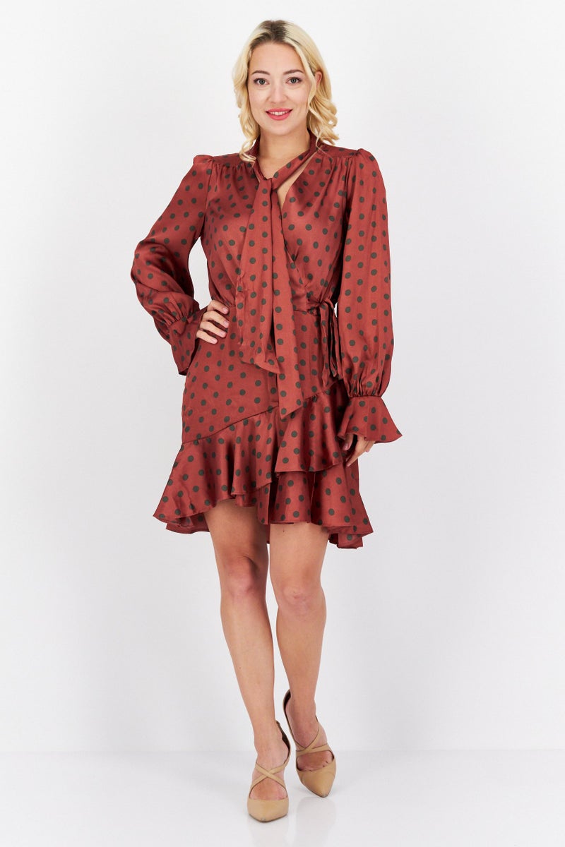 Women Polka Dots Mini Casual Dress, Red