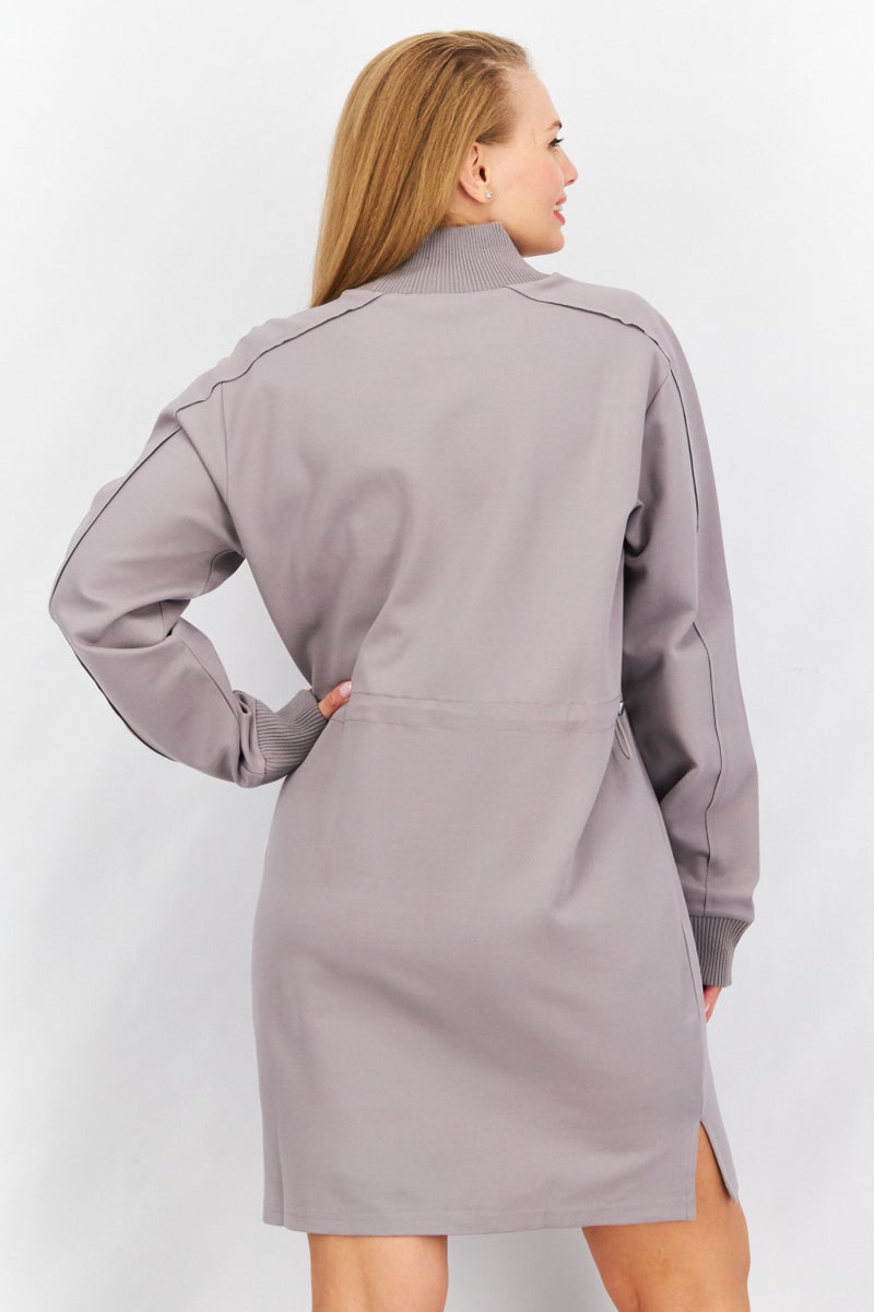 Women Sportswear Fit Long Sleeve Sweater Dress, Grey