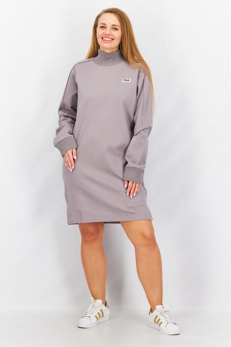 Women Sportswear Fit Long Sleeve Sweater Dress, Grey