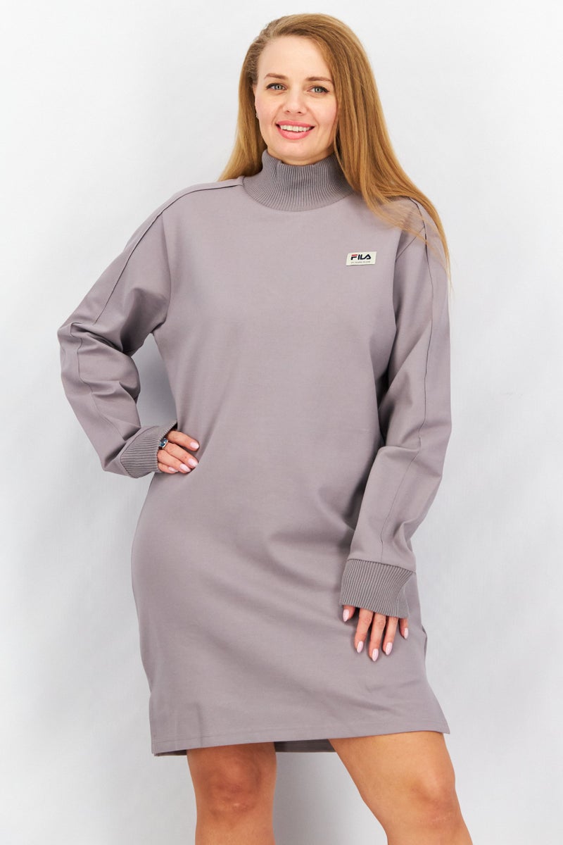 Women Sportswear Fit Long Sleeve Sweater Dress, Grey