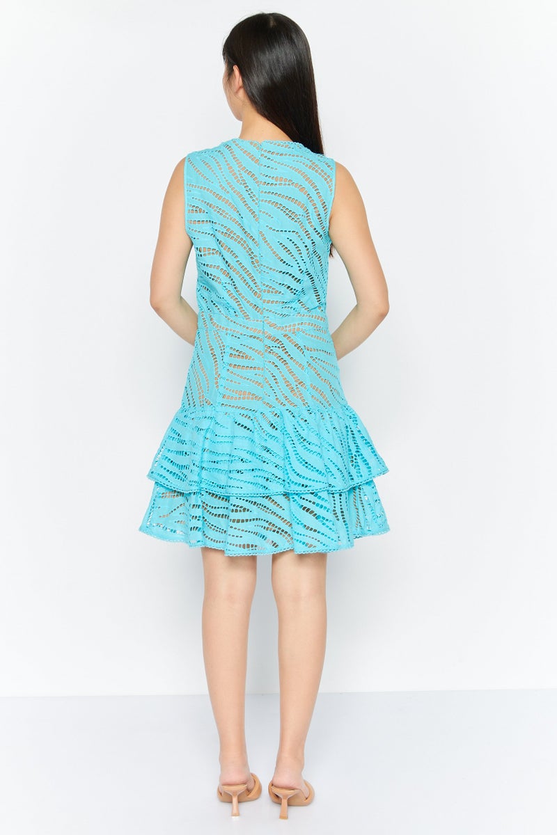 Women Textured Mini Dress, Turquoise