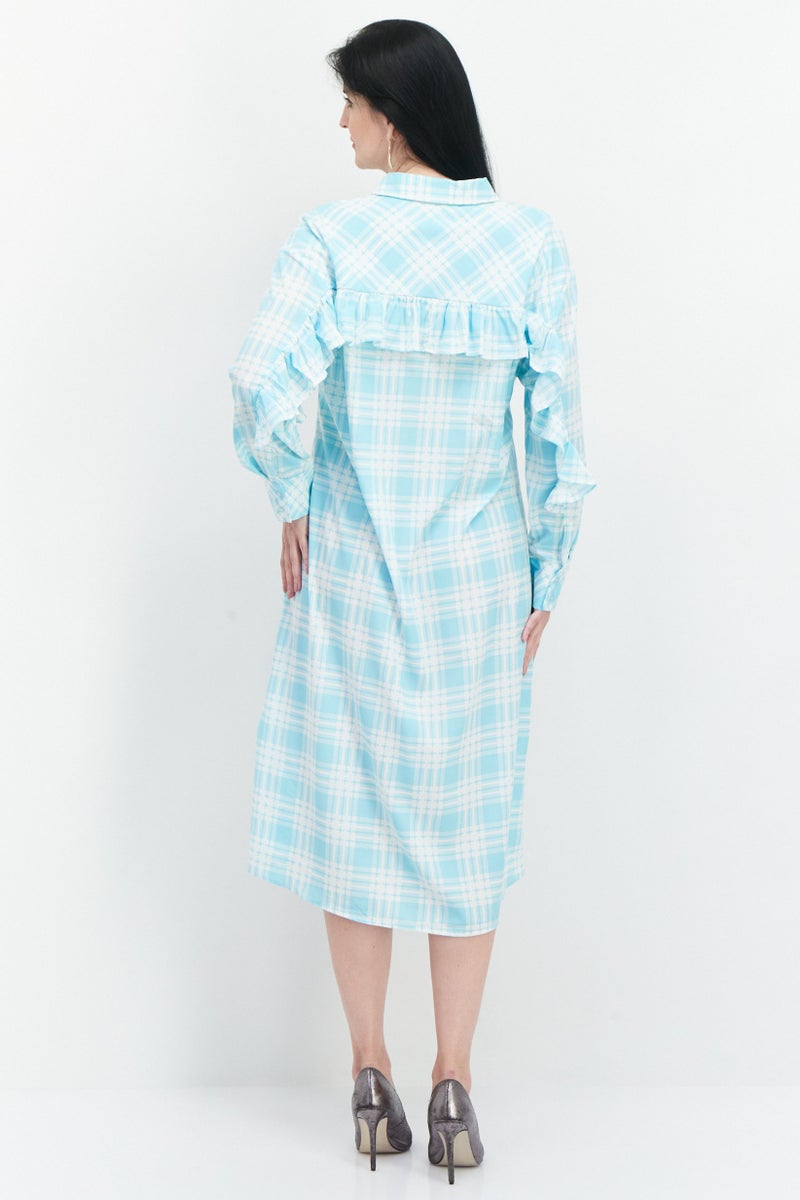 Women Plaid Shirt Dress, Light Blue