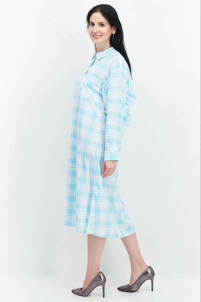 Women Plaid Shirt Dress, Light Blue