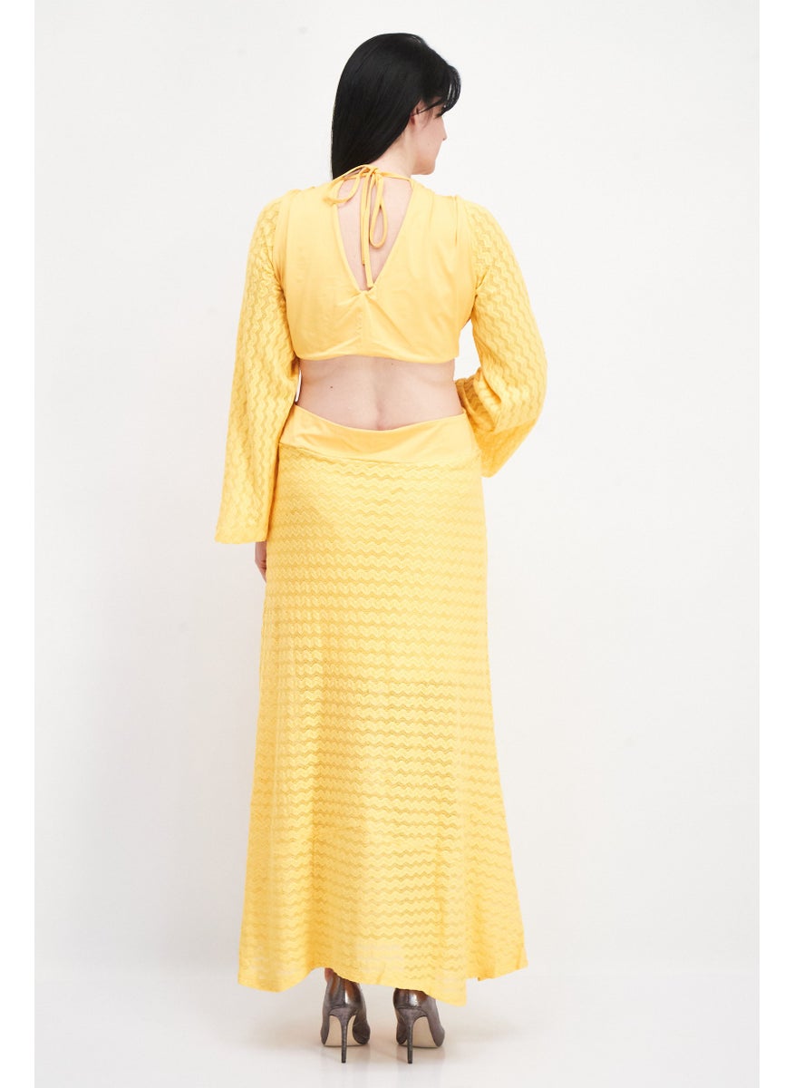 Women Textured Maxi Party Dress, Yellow