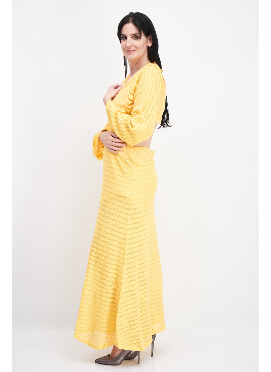 Women Textured Maxi Party Dress, Yellow