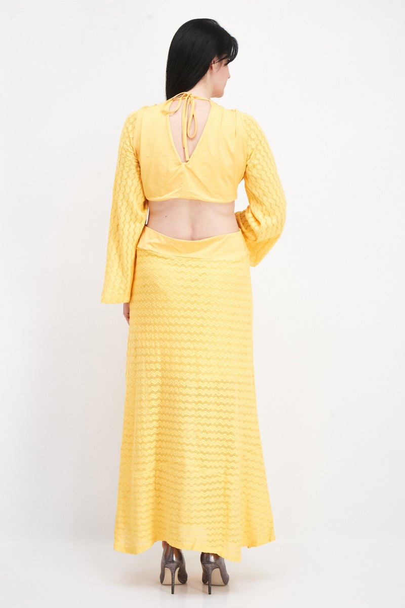 Women Textured Maxi Party Dress, Yellow