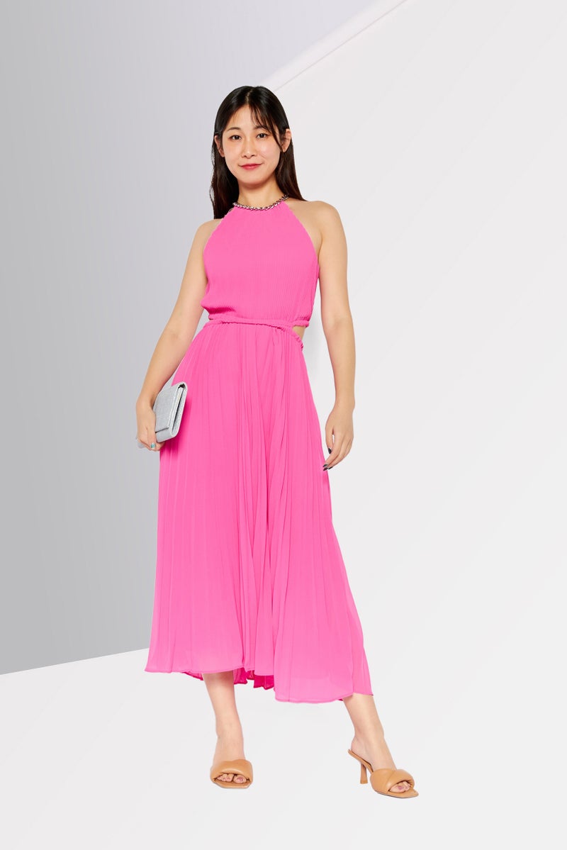 Women Textured Midi Dress, Pink