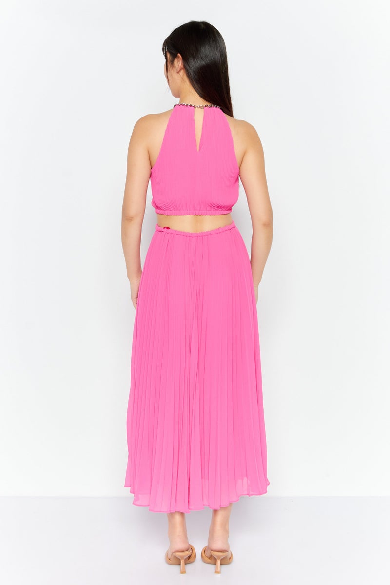 Women Textured Midi Dress, Pink