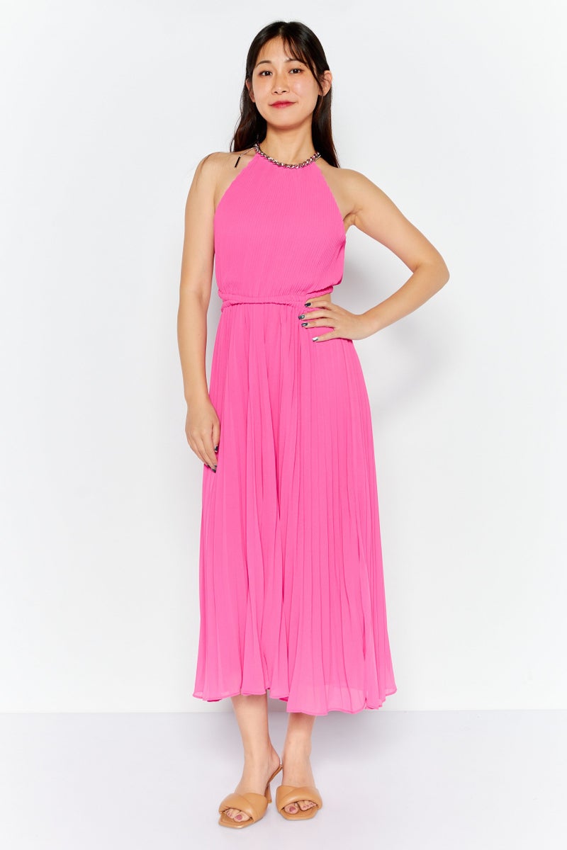 Women Textured Midi Dress, Pink