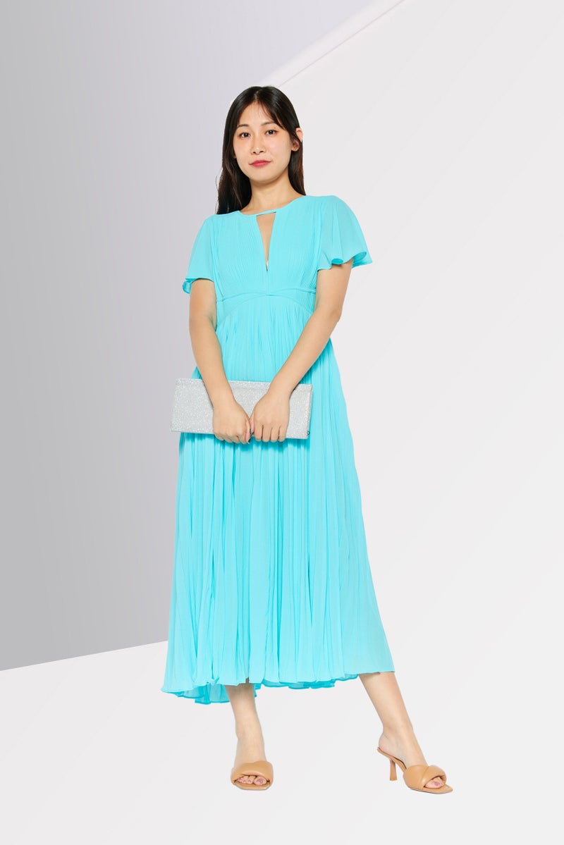 Women Pleated Midi Dress, Turquoise