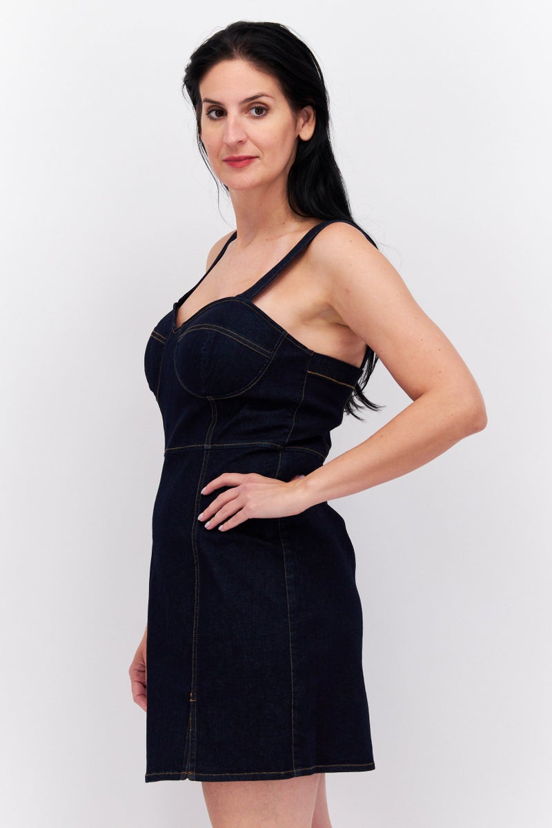 Women Denim Mini Dress, Navy