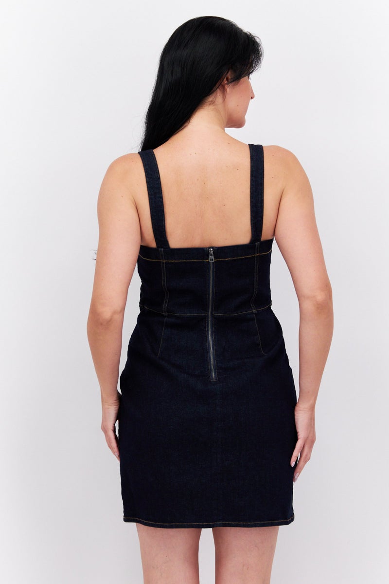 Women Denim Mini Dress, Navy