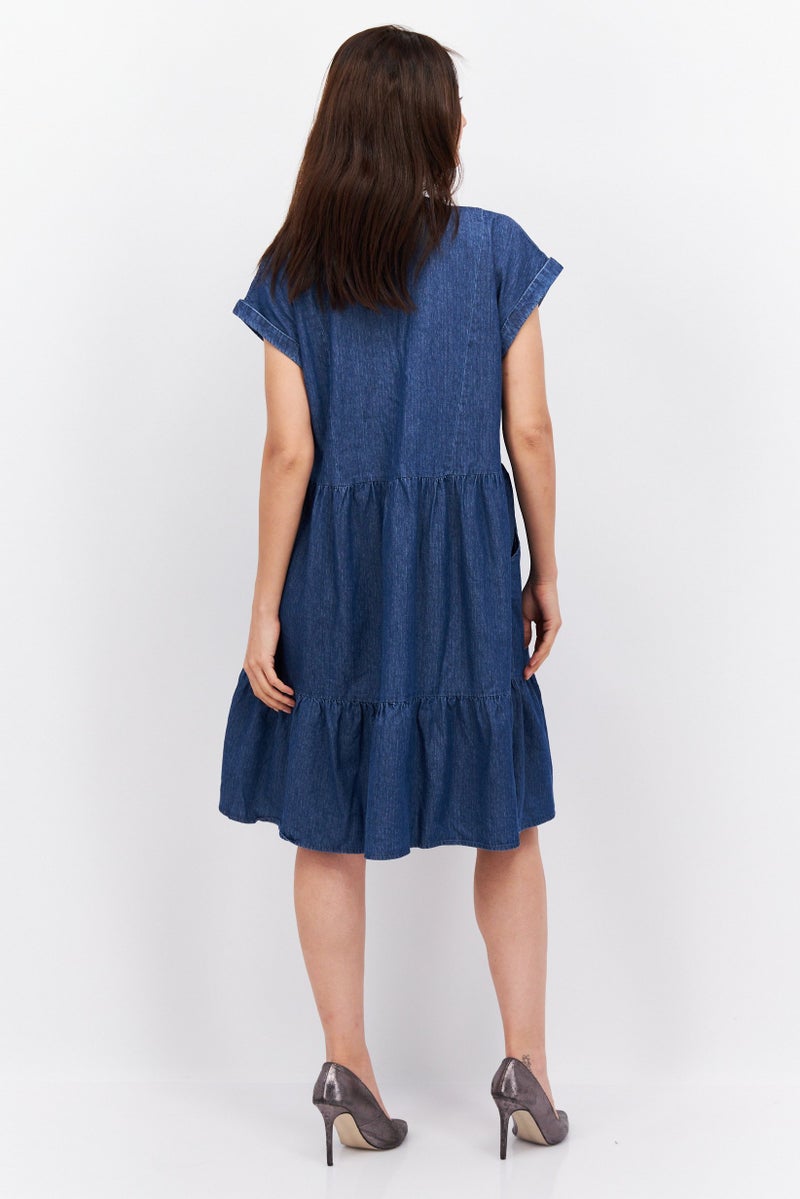 Women Textured Midi Dress, Blue