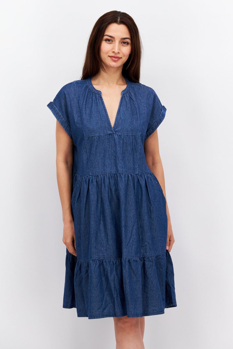 Women Textured Midi Dress, Blue