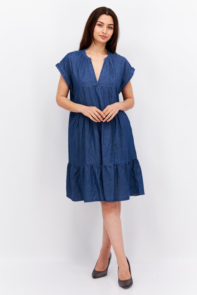 Women Textured Midi Dress, Blue