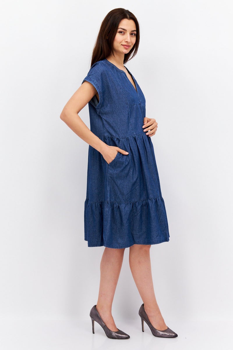 Women Textured Midi Dress, Blue