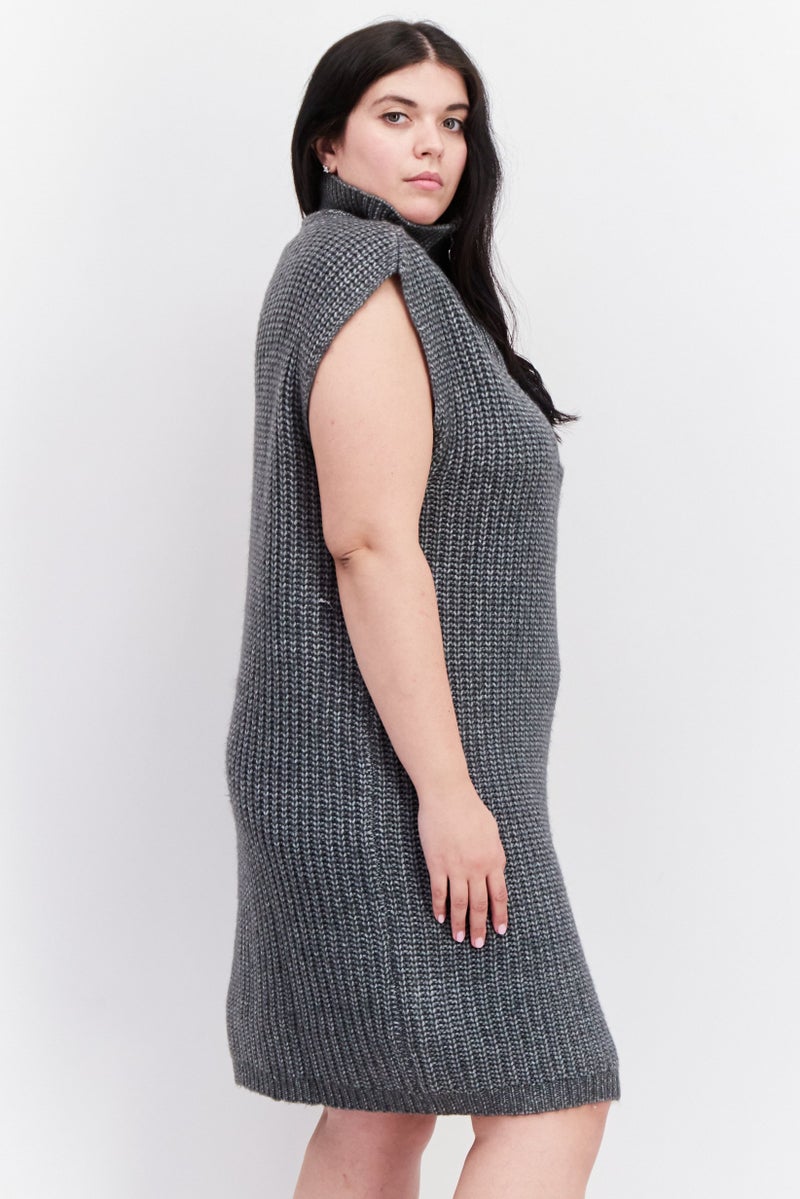Women Cable Knit Sweater Dress, Grey