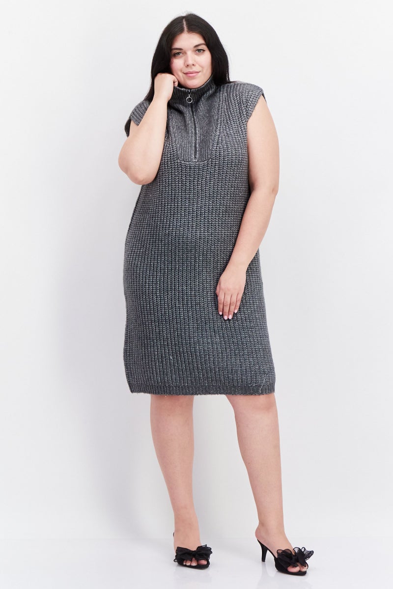Women Cable Knit Sweater Dress, Grey