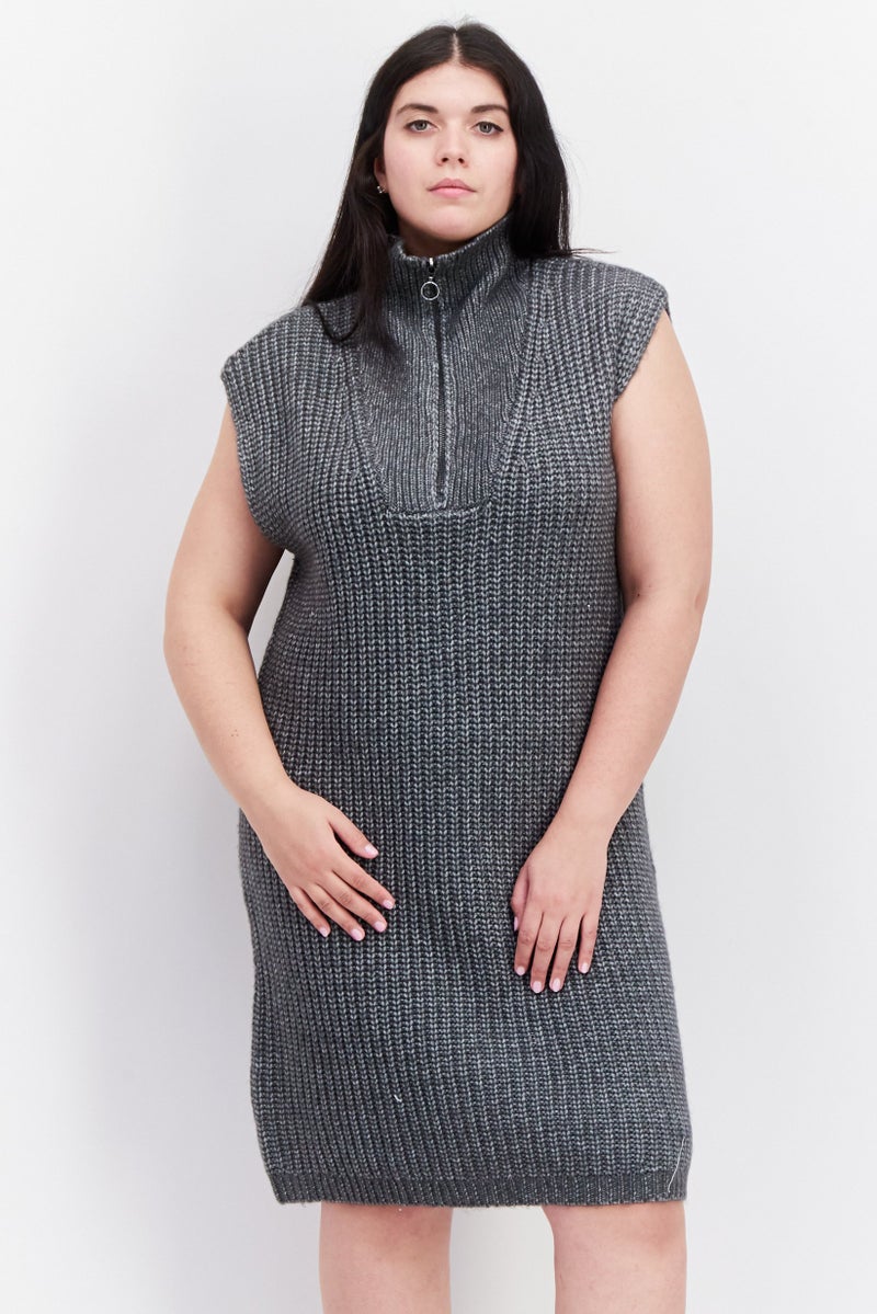 Women Cable Knit Sweater Dress, Grey