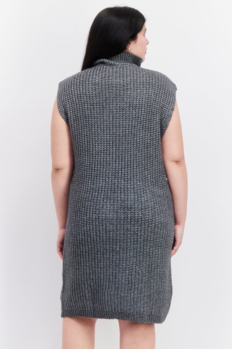 Women Cable Knit Sweater Dress, Grey