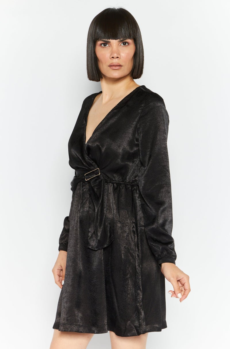 Women Solid Mini Dress, Black