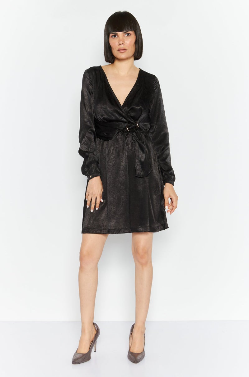 Women Solid Mini Dress, Black