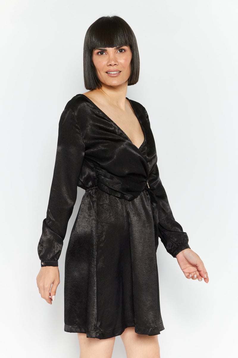 Women Solid Mini Dress, Black